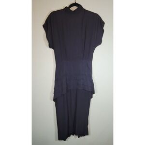 April‎ Rain Black Vintage Dress Back Button High Neck Rayon Acetate